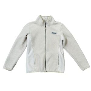 Columbia Sherpa Jacket Women's Full Zip Cream Off-White Mock Neck Size Large